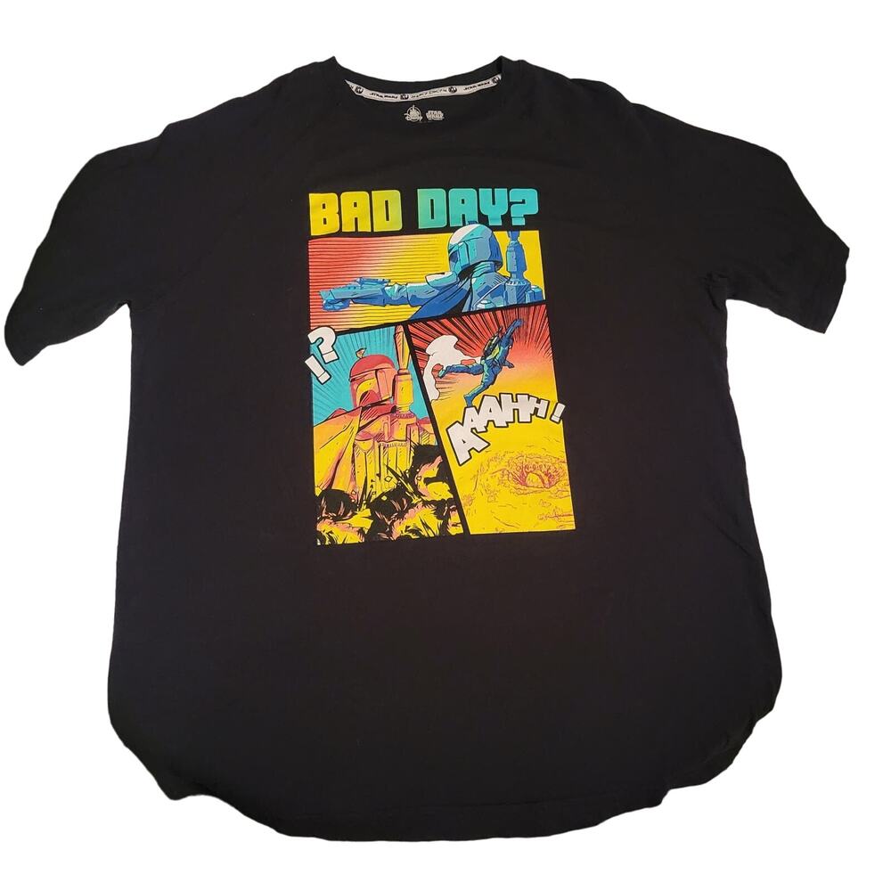 Disney Star Wars Mandalorian "Bad Day?" Black Graphic T-shirt Mens Size Medium